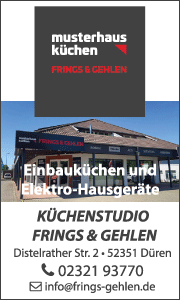 Banner mit Leistungen und Kontaktdaten für Küchenumbau, Küchenplanung, Einbauküchen in Düren von Frings, Gehlen & Co.